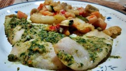 Recepta de cuina de Supremes de lluç amb picada catalana i tempura d'hortalisses