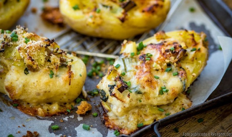 Patates farcides de porro i espinacs