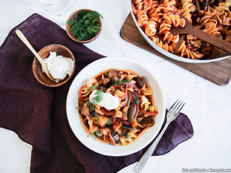 Stroganoff de bolets amb pasta