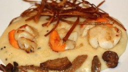 Recepta de cuina de Vieires a la planxa sobre parmentier de tòfona