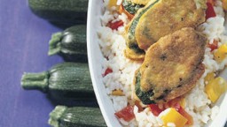 Recepta de cuina de Risotto de pebrot amb picatta de carabassó