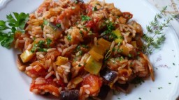 Recepta de cuina de Arròs amb tomàquet i albergínia