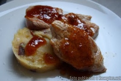 Filet ibèric amb parmentier de poma i salsa de figues