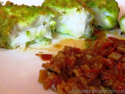 Recepta de cuina de Bacallà amb cruixent de plàncton marí i samfaina