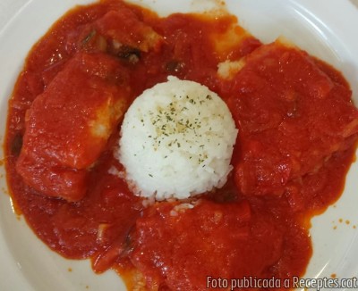 Recepta de cuina de Bacallà amb tomàquet i arròs blanc