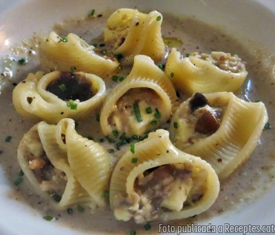 Recepta de cuina de Galets farcits de rabassoles amb crema de ceps i formatge parmesà ratllat