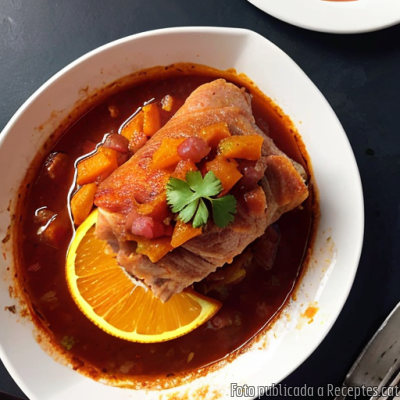 Recepta de cuina de Llom de porc amb salsa de taronja amb patates palla