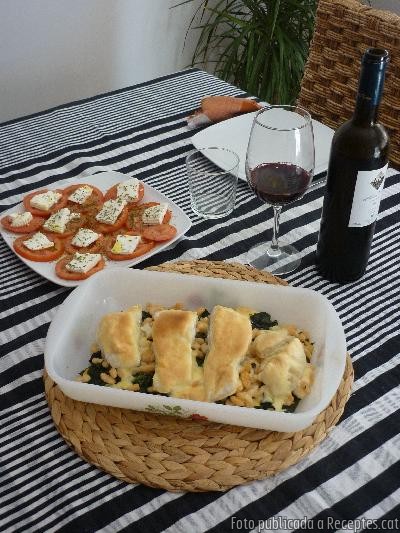 Recepta de cuina de Bacallà en llit d'espinacs i mongetes