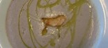 Crema de castanyes amb llagostins a la planxa