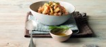 Pasta i cigrons amb gambes i oli de romaní